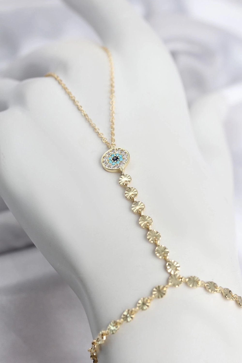 Mey İthalat® Gold Renk Pirinç Zirkon Taşlı Nazar Model Şahmeran