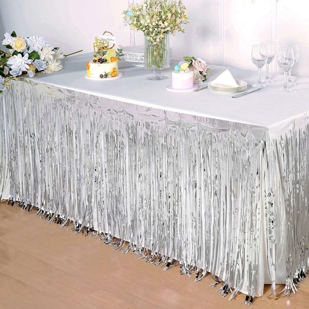 Mey İthalat® Gümüş Metalize Masa Eteği 275x75 cm – Kendinden Yapışkanlı