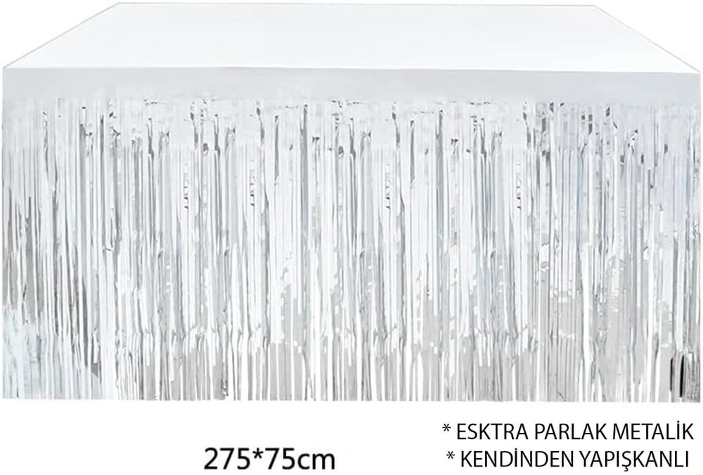 Mey İthalat® Gümüş Metalize Masa Eteği 275x75 cm – Kendinden Yapışkanlı