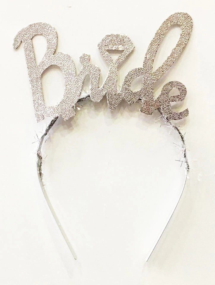 Mey İthalat® Gümüş Renk Bekarlığa Veda İtalik Yazı Alyanslı Bride Taç