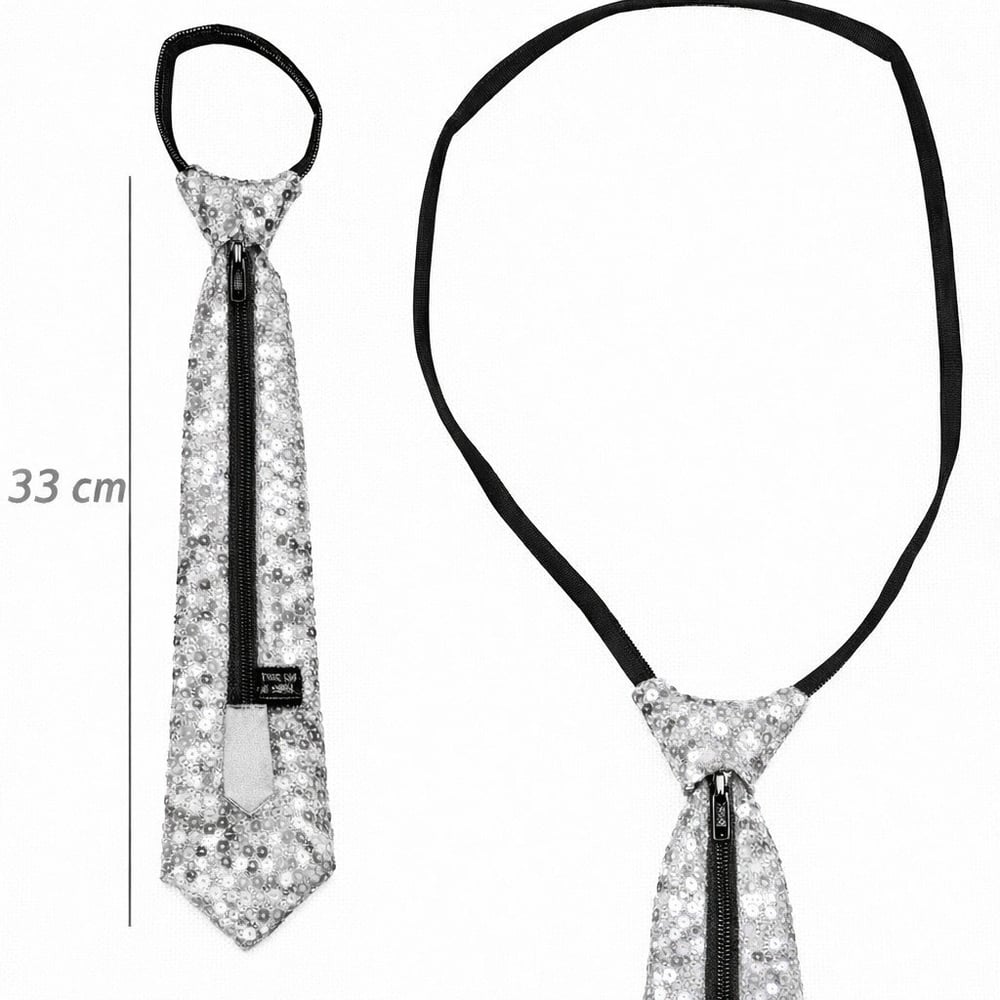 Mey İthalat® Gümüş Renk Pul Payetli Işıltılı Parti Kravatı 33 cm