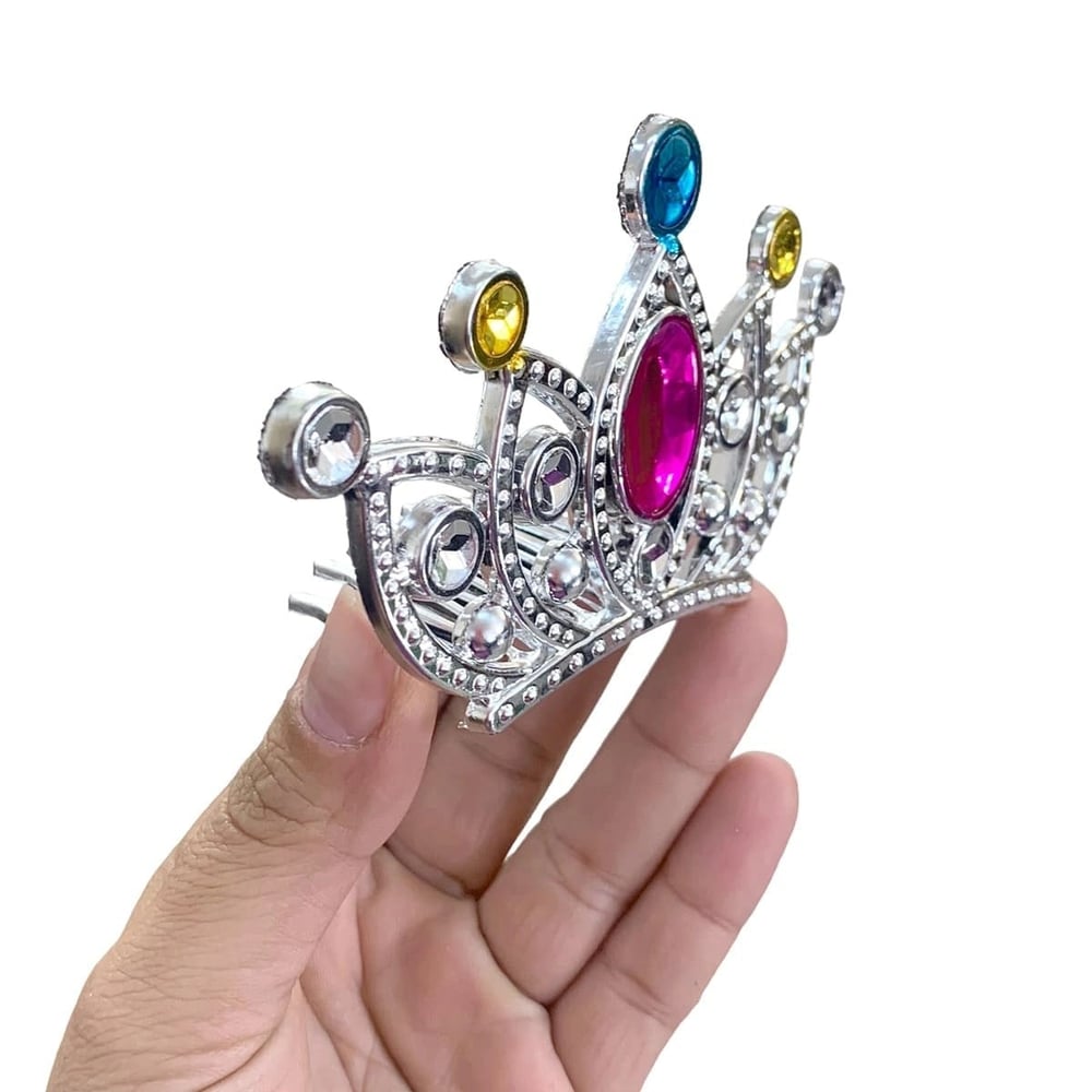 Mey İthalat® Gümüş Renk Taraklı Model Prenses Kraliçe Tacı 2 No 12x7 cm
