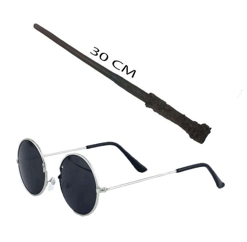 Mey İthalat® Harry Potter Asası 30 cm ve Siyah Metal Çerçeveli Harry Potter Gözlüğü Seti