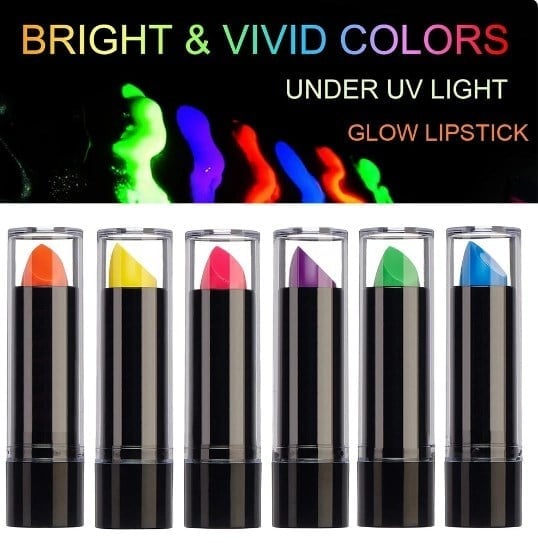 Mey İthalat® Karanlıkta Parlayan Yanan UV Neon Ruj Yüz Boyama 6 Adet 6 Renk