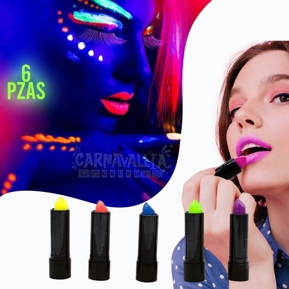Mey İthalat® Karanlıkta Parlayan Yanan UV Neon Ruj Yüz Boyama 6 Adet 6 Renk