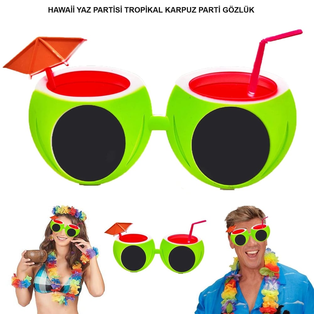 Mey İthalat® Karpuz Şekilli Tropikal Hawaii Yaza Merhaba Parti Gözlüğü