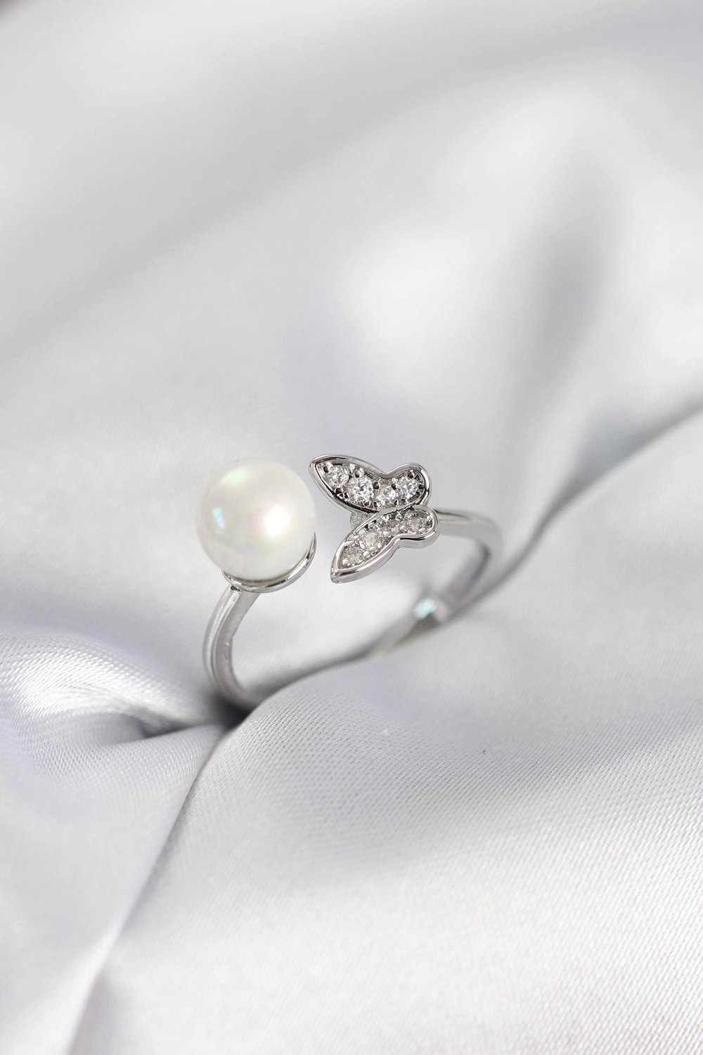 Mey İthalat® Kelebek İncili Model Gümüş Renk Zirkon Taşlı Kadın Yüzük