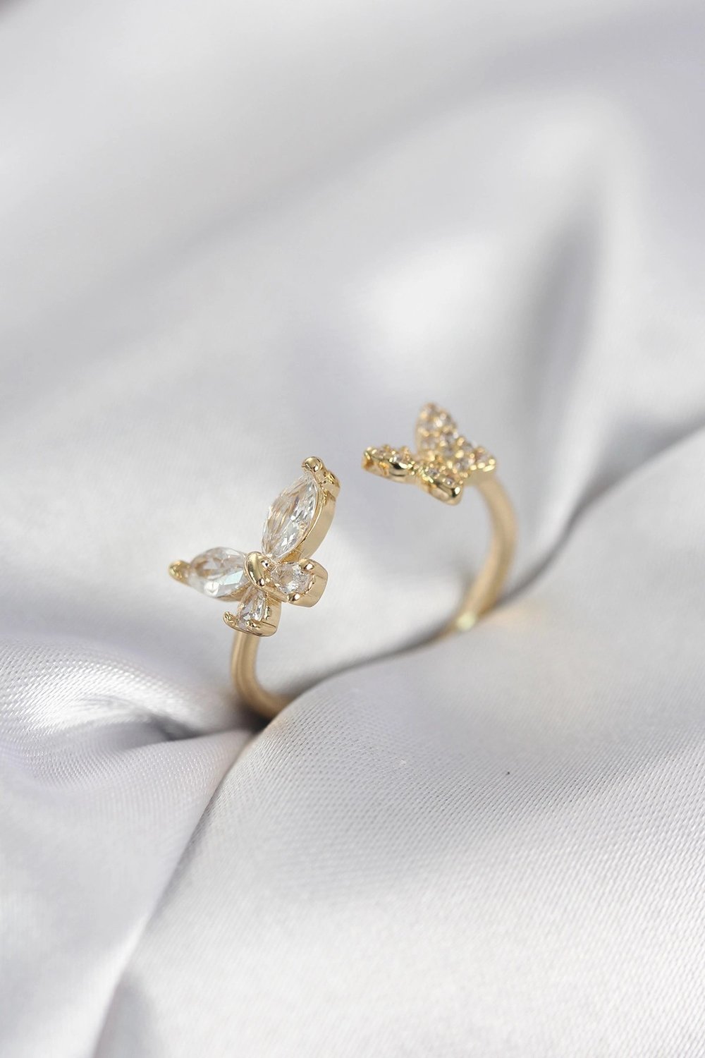 Mey İthalat® Kelebek Model Zirkon Taşlı Gold Renk Kadın Yüzük
