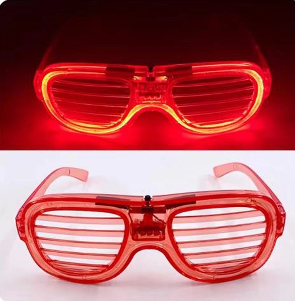 Mey İthalat® Kırmızı Led Işıklı Parti Gözlüğü - Neon Glow Şerit Gözlük 3 Modlu