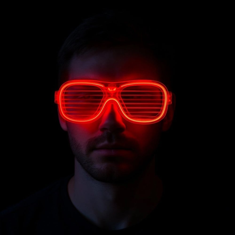 Mey İthalat® Kırmızı Led Işıklı Parti Gözlüğü - Neon Glow Şerit Gözlük 3 Modlu