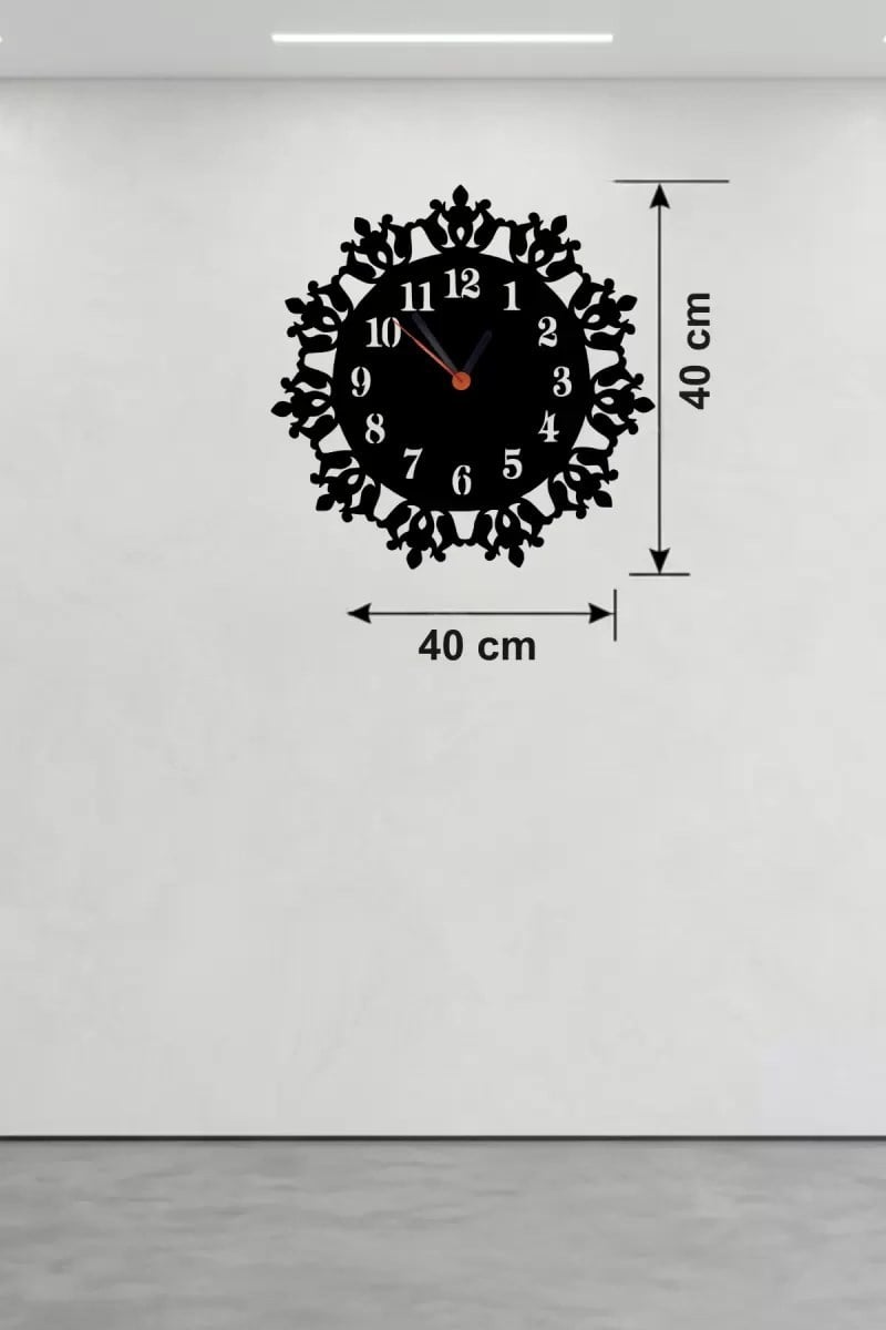 Mey İthalat® Klasik Floral Desenli Ahşap Duvar Saati - 40x40 cm Vintage Tasarım
