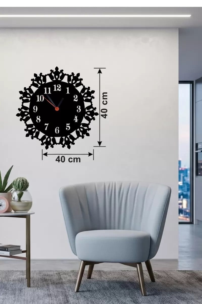 Mey İthalat® Klasik Floral Desenli Ahşap Duvar Saati - 40x40 cm Vintage Tasarım