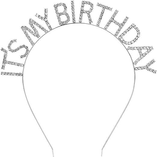 Mey İthalat® Kristal Taşlı Gümüş Renk İt's My Birthday Yazılı Doğum Günü Parti Tacı 14x16 cm