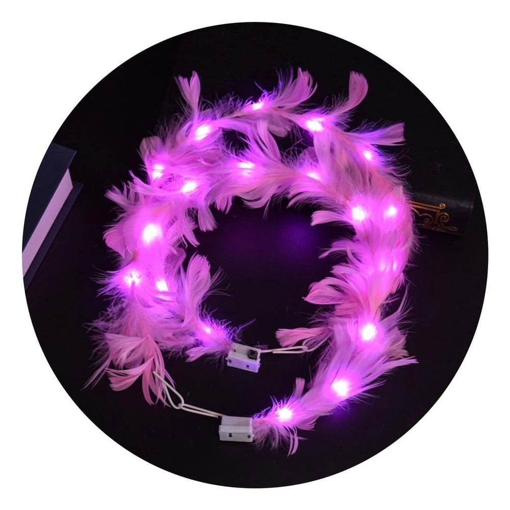 Mey İthalat® Led Işıklı Rengarenk Yanan 3 Fonksiyonlu Otrişli Parti Tacı Pembe Renk 12x12 cm