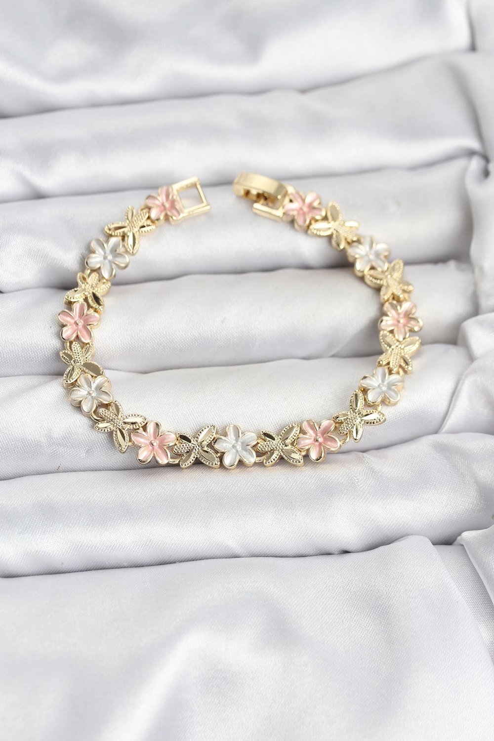 Mey İthalat® Lotus Model Pirinç Gold ve Pembe Renk Kadın Bileklik