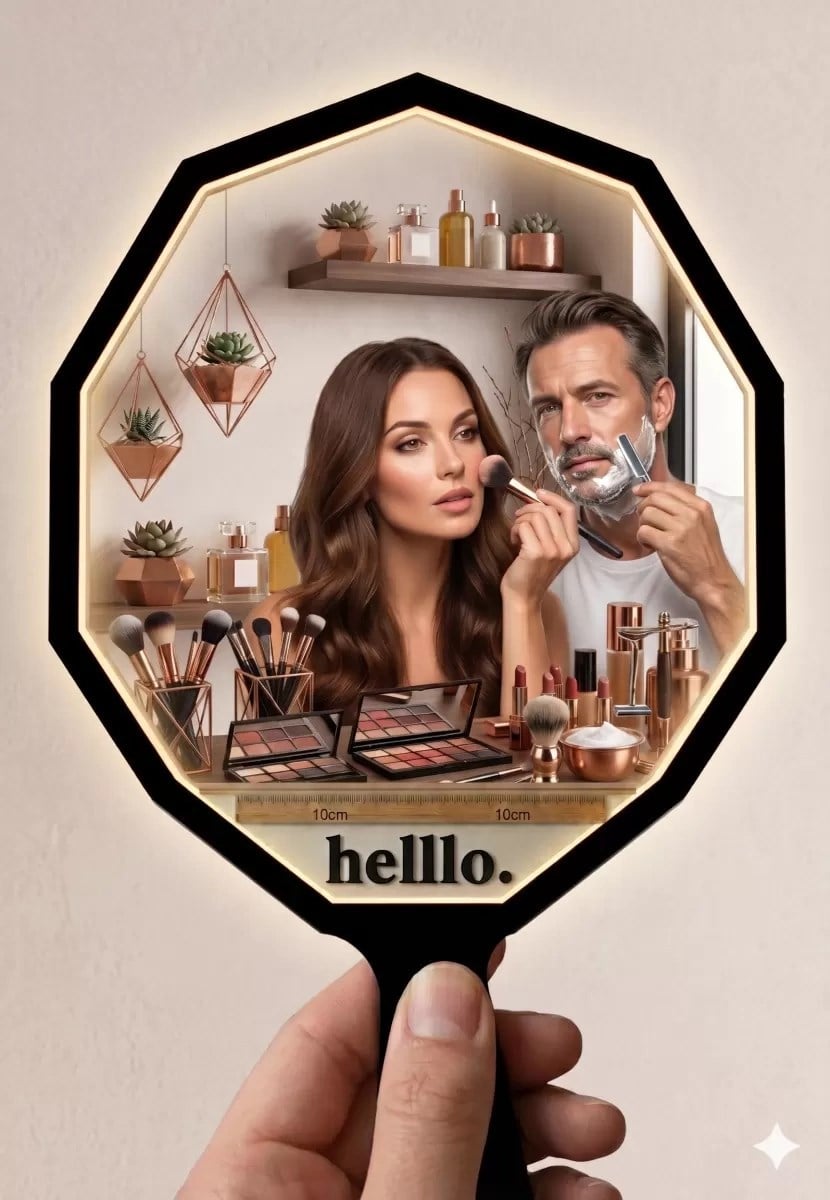 Mey İthalat® Lüks Geometrik El Aynası - 10x10cm Çanta Boyu - Kırılmaz Güvenli Pleksi Ayna (Kadın & Erkek Uygun)