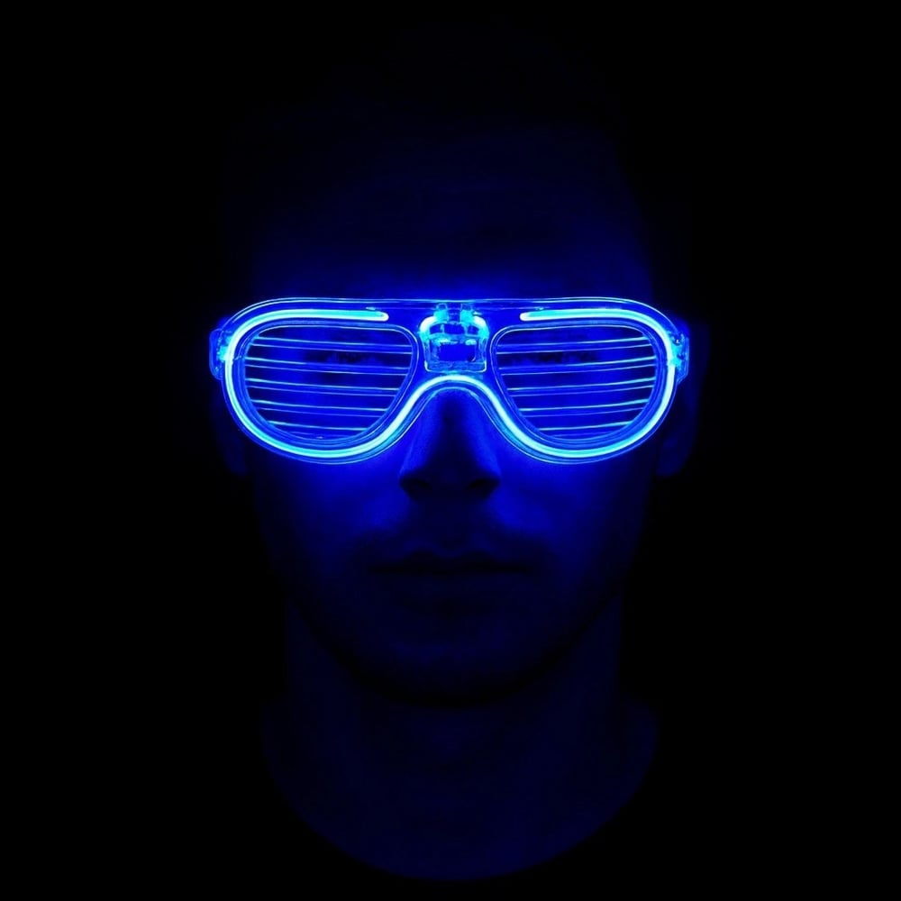 Mey İthalat® Mavi Led Işıklı Parti Gözlüğü - Neon Glow Şerit Gözlük 3 Modlu