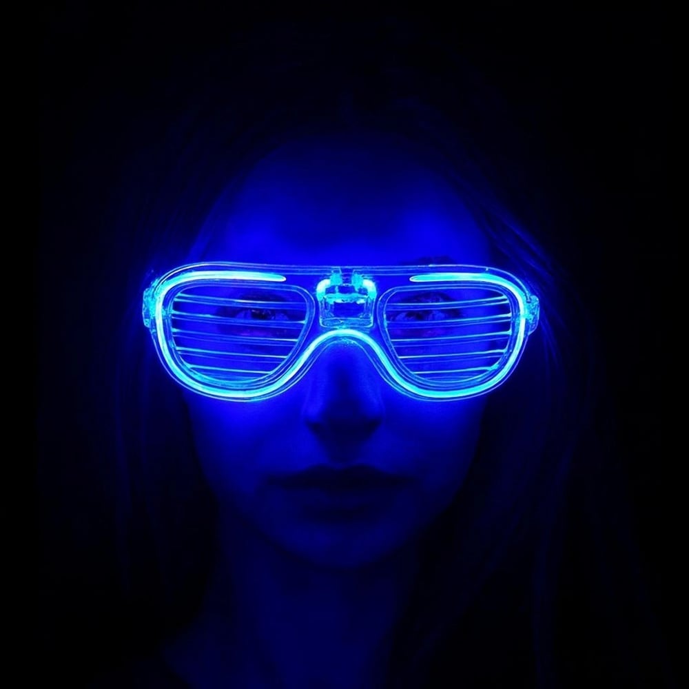 Mey İthalat® Mavi Led Işıklı Parti Gözlüğü - Neon Glow Şerit Gözlük 3 Modlu
