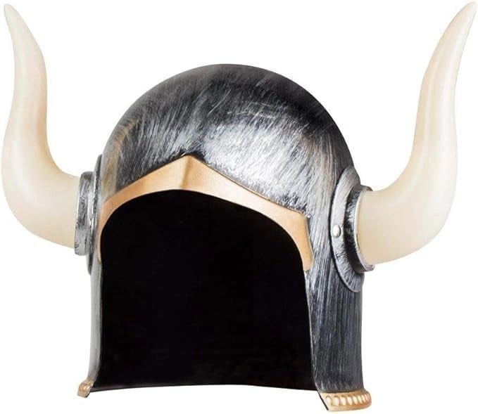 Mey İthalat® Mega Boynuzlu Viking Ivar Kaskı Eskitilmiş Desen Gümüş Renk