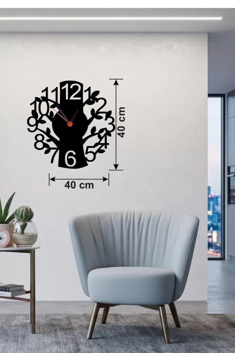 Mey İthalat® Modern Hayat Ağacı Tasarım Ahşap Duvar Saati - 40x40 cm Dekoratif