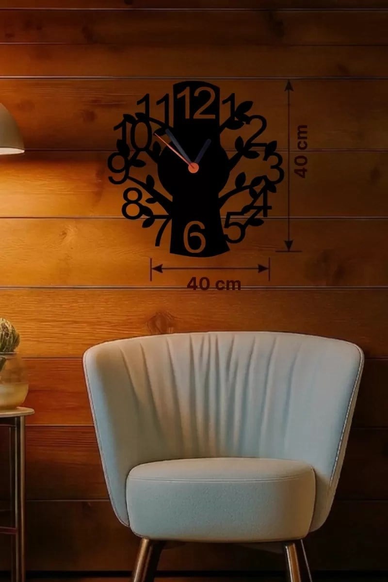 Mey İthalat® Modern Hayat Ağacı Tasarım Ahşap Duvar Saati - 40x40 cm Dekoratif