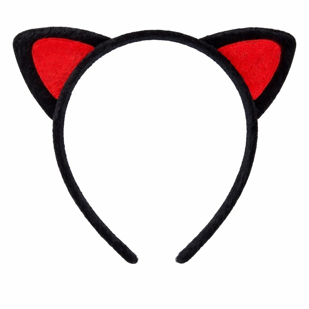 Mey İthalat® Peluş Kedi Kulak Taç Kırmızı Siyah – Çocuk Parti & Kostüm Tacı