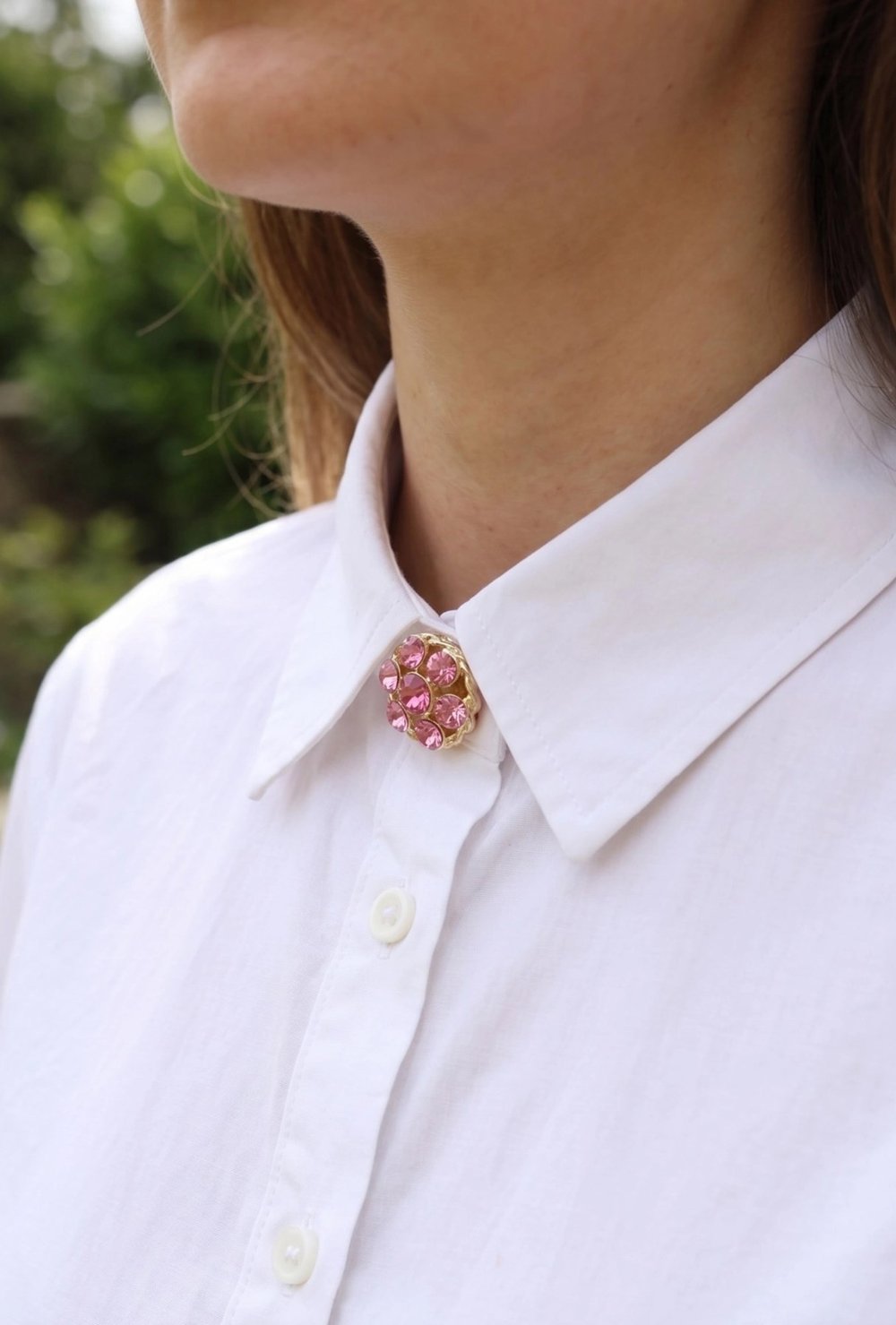 Mey İthalat® Pembe Zirkon Taşlı Düğme veya Manşet Broşu