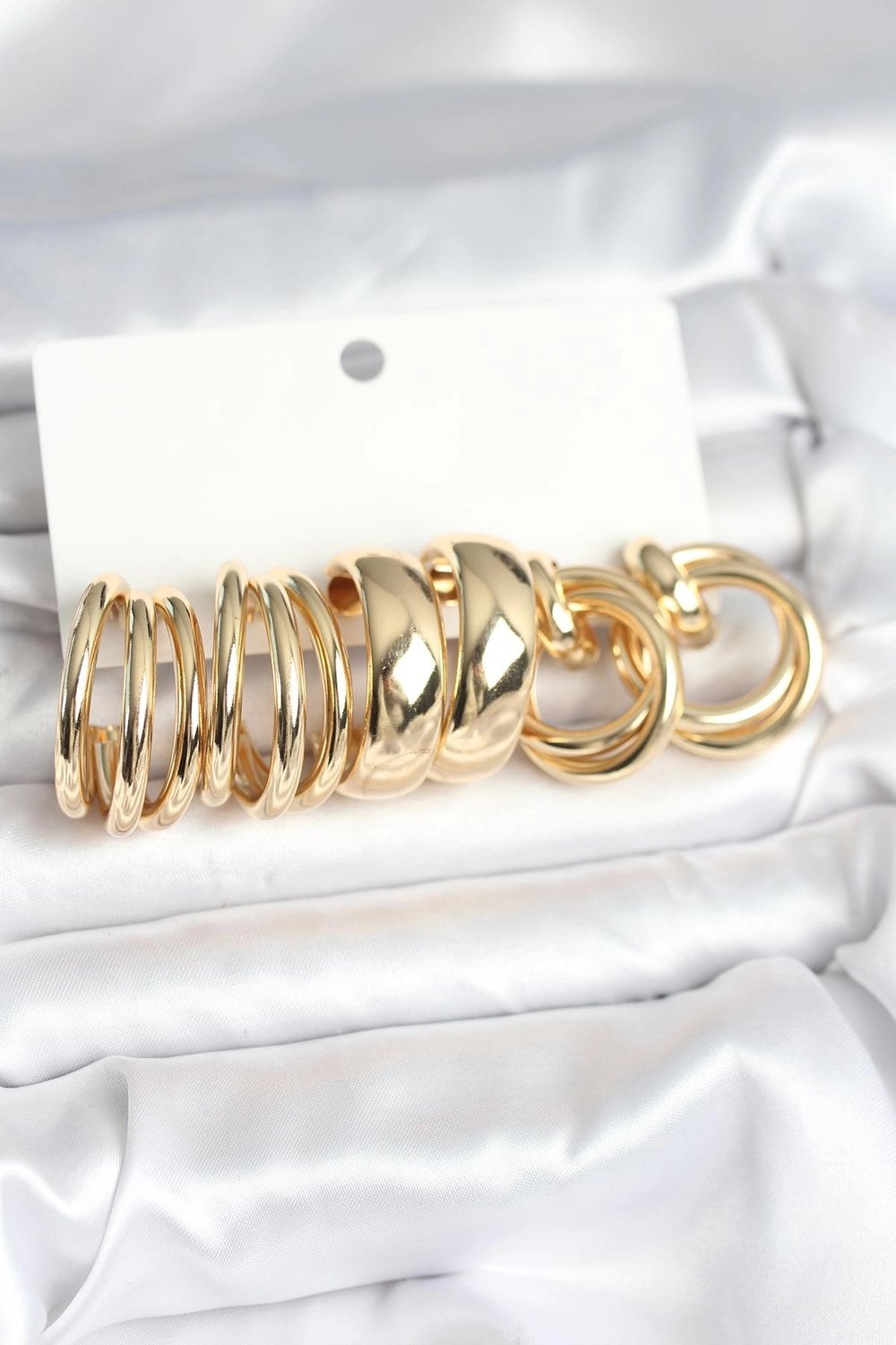 Mey İthalat® Pirinç Gold Renk 3 Çift Vintage Kadın Küpe Seti