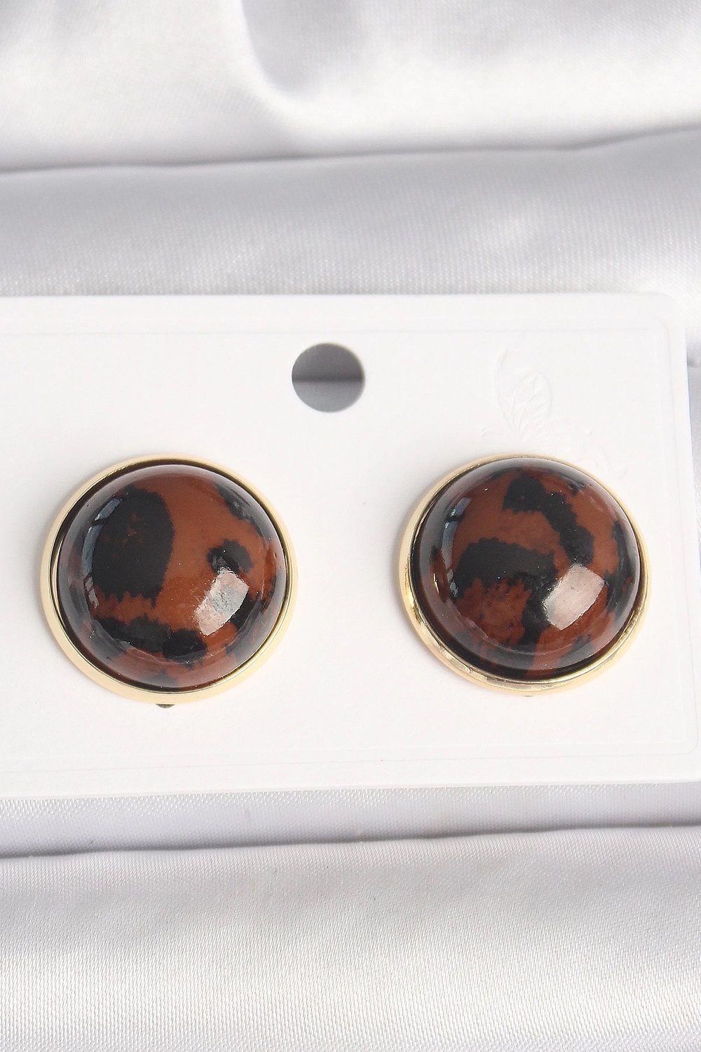 Mey İthalat® Pirinç Gold Renk 3D Daire Leopar Model Kadın Küpe