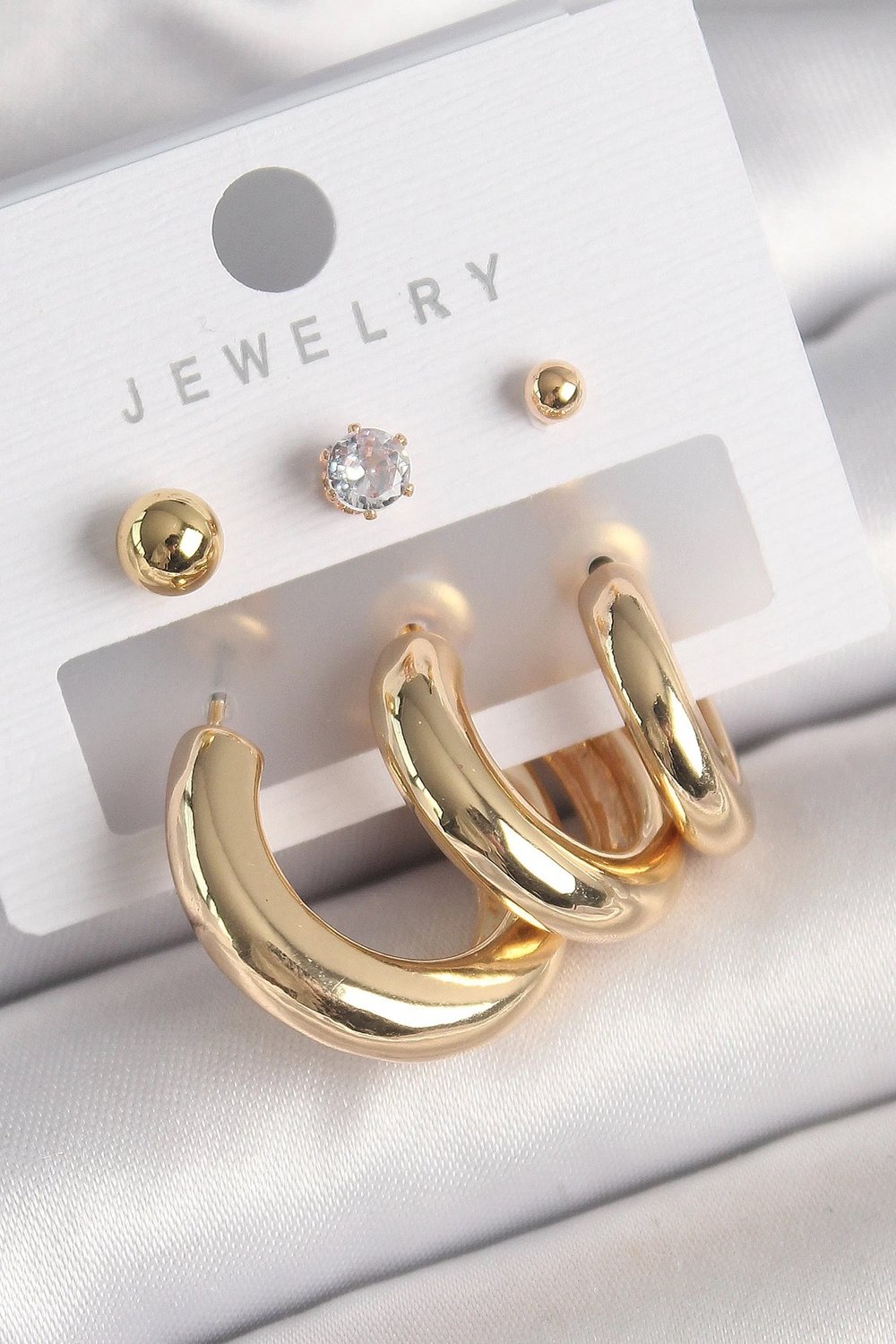 Mey İthalat® Pirinç Gold Renk Halka Model Zirkon Taşlı Topçuk Detay Kadın Küpe