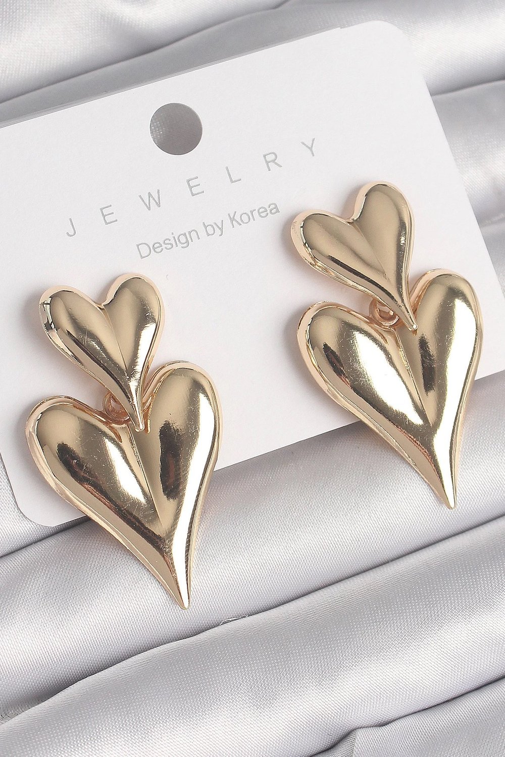 Mey İthalat® Pirinç Gold Renk Sallantı Kalp Model Kadın Küpe