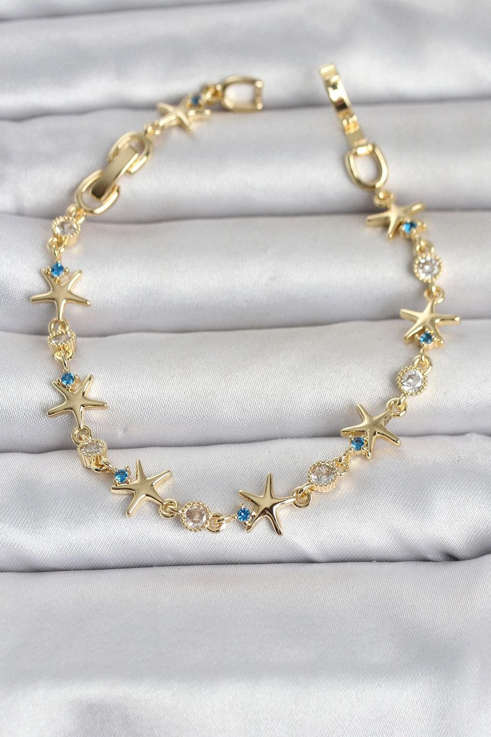 Mey İthalat® Pirinç Gold Renk Sıralı Deniz Yıldızı Model Kadın Bileklik