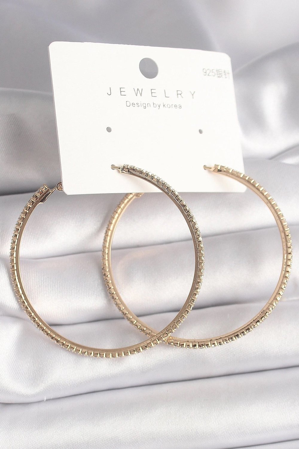 Mey İthalat® Pirinç Gold Renk Zirkon Taşlı Halka Model Kadın Küpe