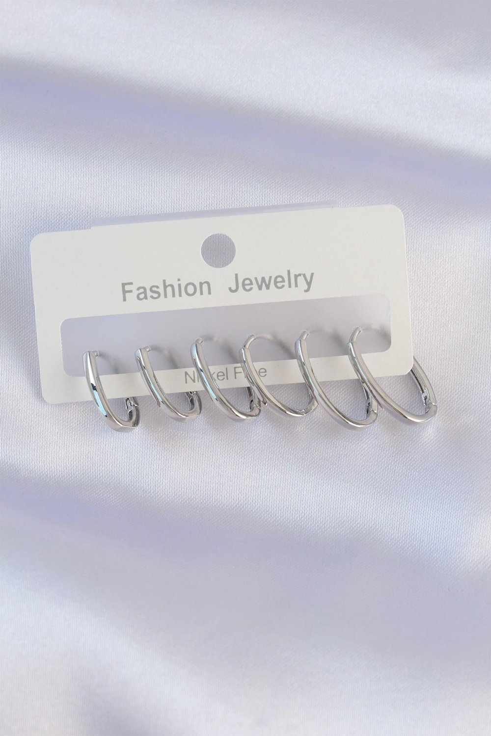 Mey İthalat® Pirinç Gümüş Renk İnce Oval Küpe Seti