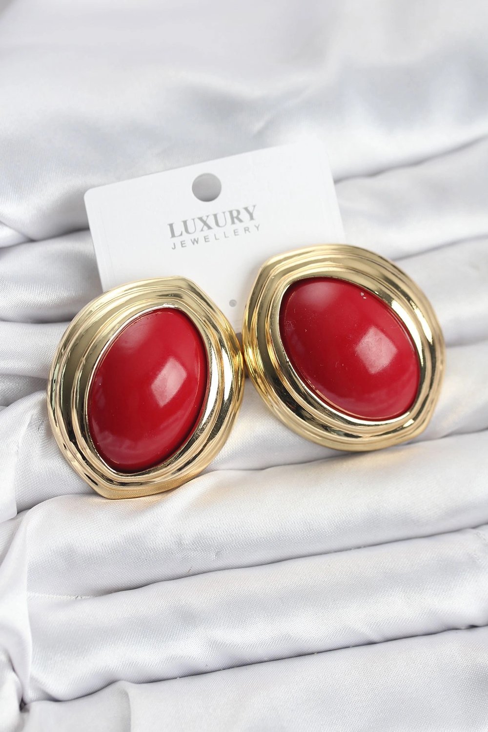 Mey İthalat® Pirinç Kırmızı Badem Model Vintage Gold Kadın Küpe
