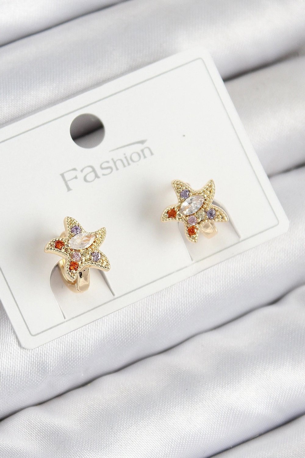 Mey İthalat® Pirinç Zirkon Taşlı Yıldız Model Gold Renk Çocuk Küpe