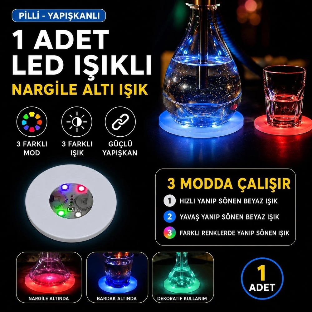 Mey İthalat® RGB LED Nargile Altı Işık 1 Adet