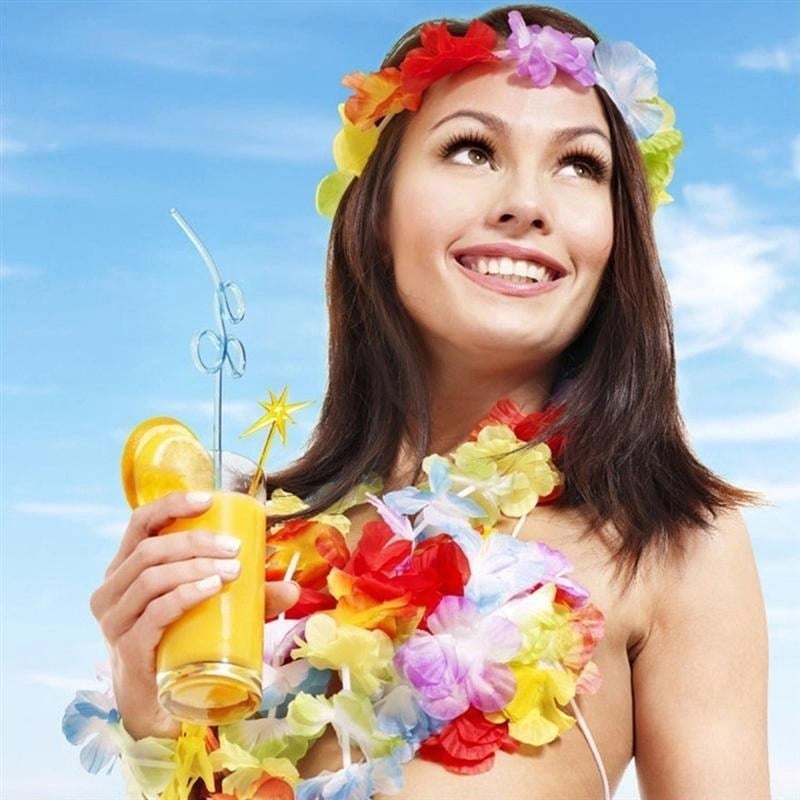 Mey İthalat® Rengarenk Hawaii Kolye Taç Bileklik Seti 4 Parça