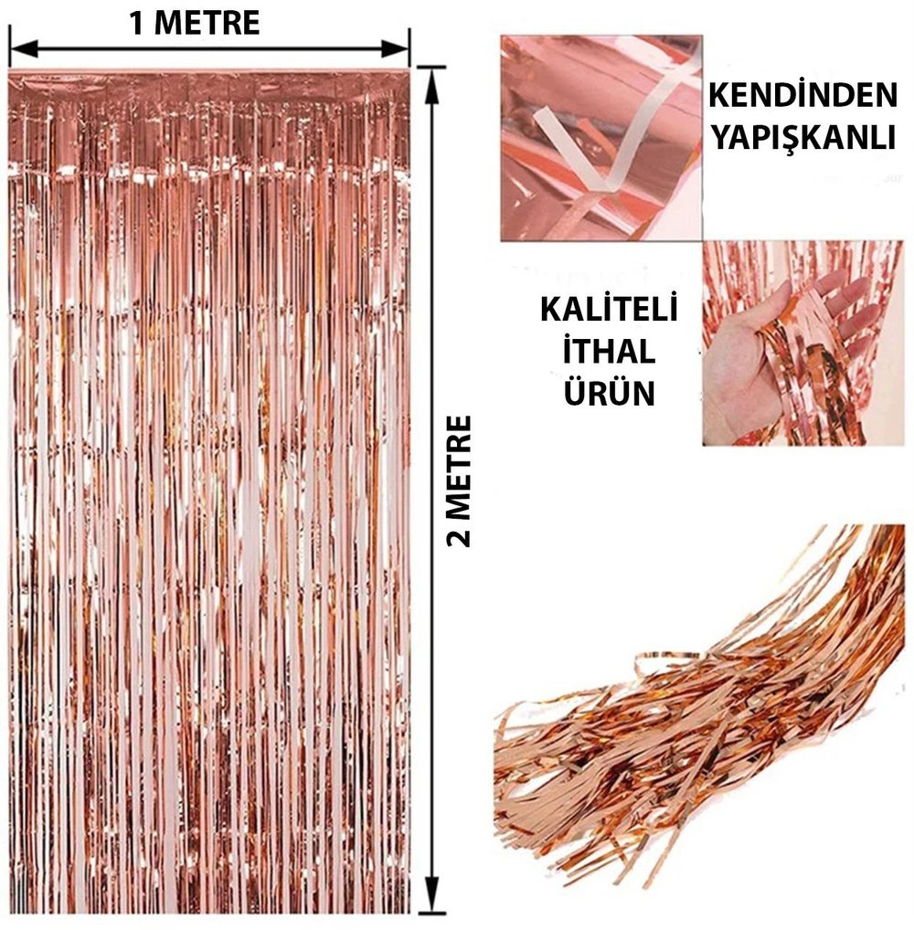 Mey İthalat® Rose Gold Püsküllü Kapı Perdesi - Parti, Bekarlığa Veda, Doğum Günü 1x2 m