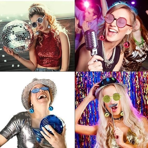 Mey İthalat® Sallanan Disko Top Küpeli Gözlük Retro Hawaii 5 Renk 6 Adet