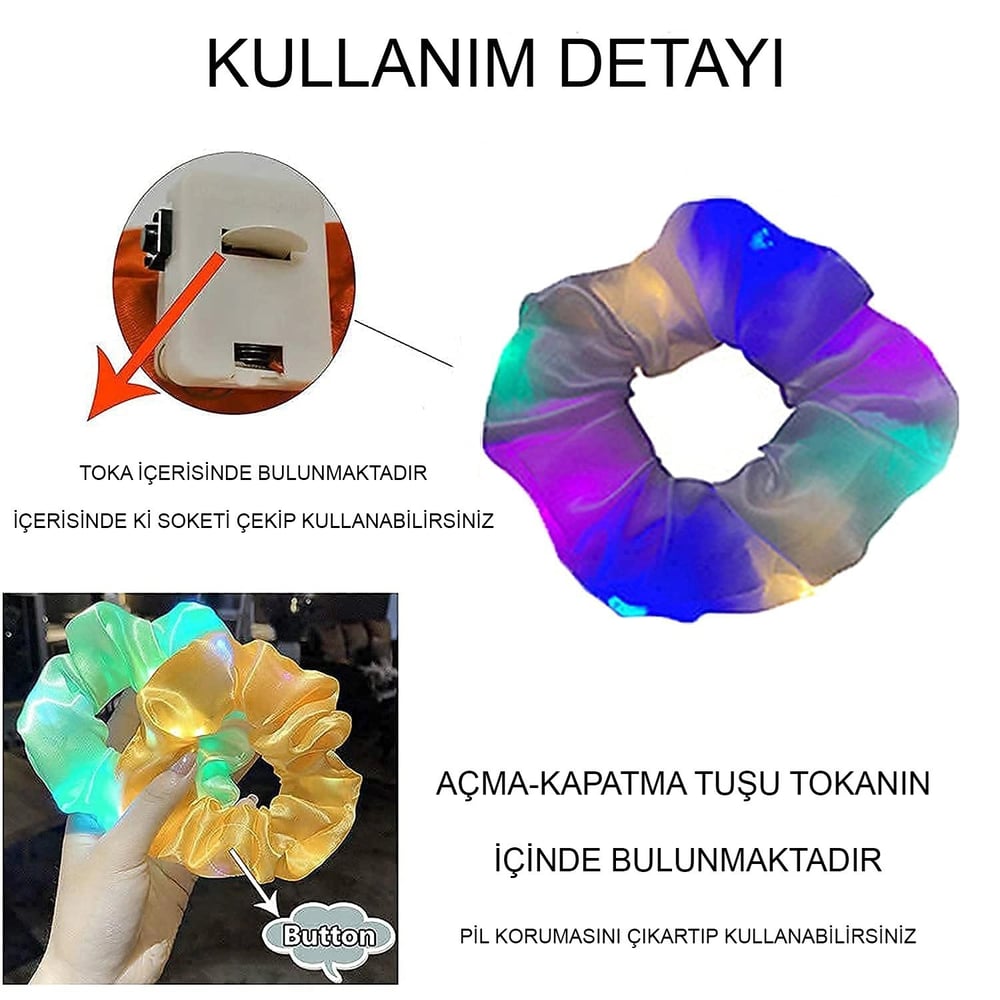 Mey İthalat® Soft Mavi Renk Led Işıklı Lastikli Saç Tokası - 3 Modlu Festival & Parti Saç Tokası