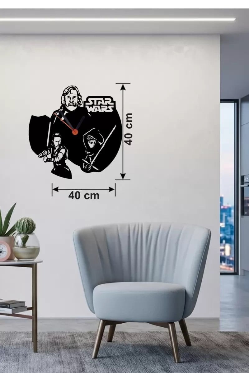 Mey İthalat® Star Wars Temalı Ahşap Duvar Saati - 40x40 cm Lazer Kesim Dekoratif