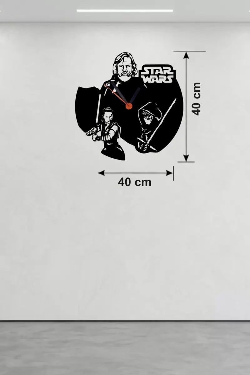 Mey İthalat® Star Wars Temalı Ahşap Duvar Saati - 40x40 cm Lazer Kesim Dekoratif