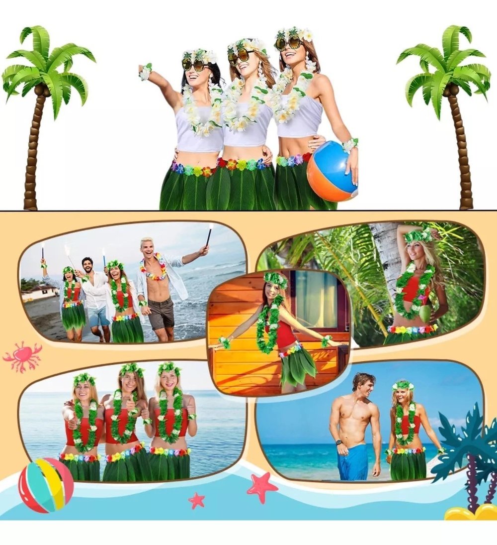 Mey İthalat® Tropikal Esintili Hawaii Yapraklı Parti Eteği Yetişkin Boy