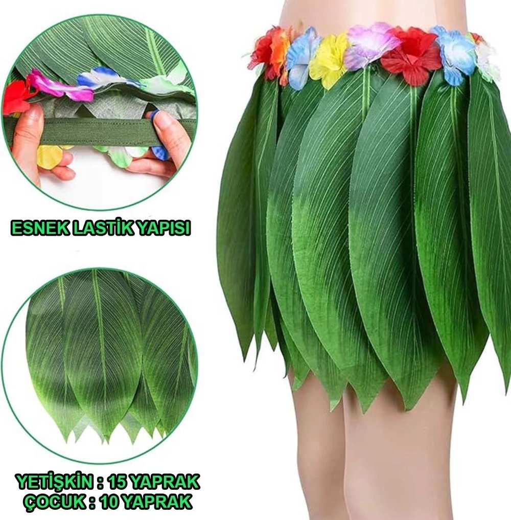 Mey İthalat® Tropikal Esintili Hawaii Yapraklı Parti Eteği Yetişkin Boy