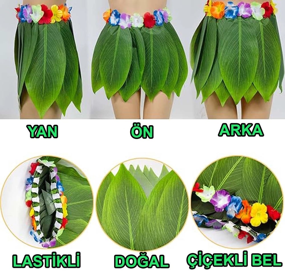 Mey İthalat® Tropikal Esintili Hawaii Yapraklı Parti Eteği Yetişkin Boy