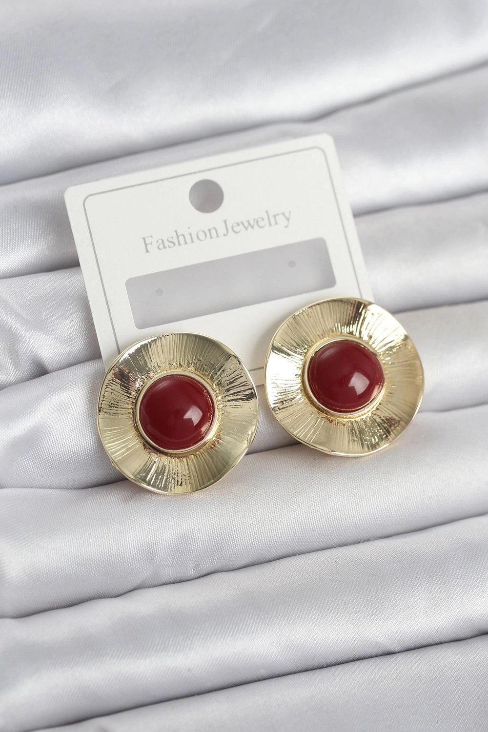 Mey İthalat® Vintage Model Bordo Gold Renk Pirinç Kadın Küpe