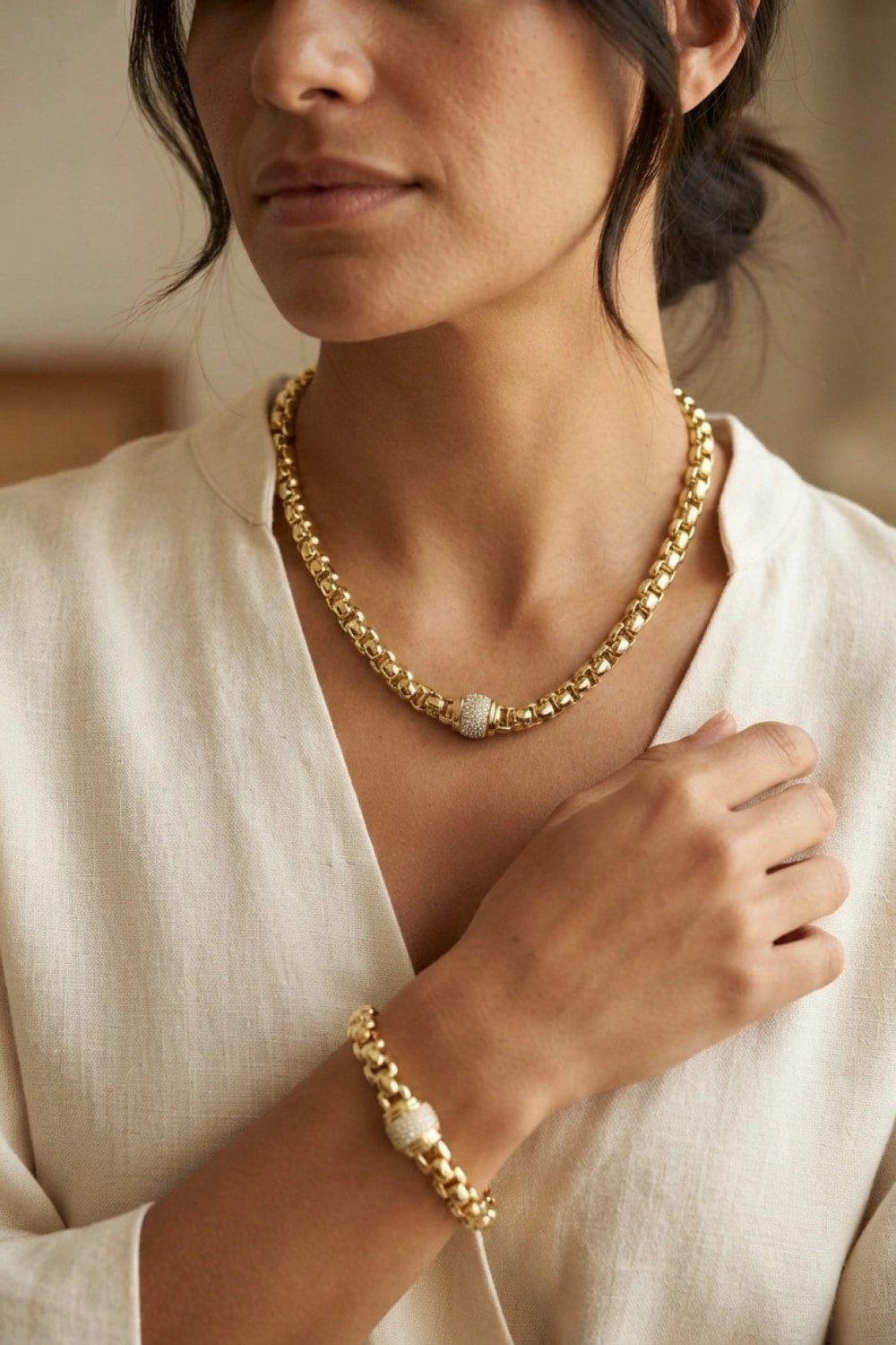 Mey İthalat® Xuping Singapur Zincir Model Kolye ve Bileklik Set