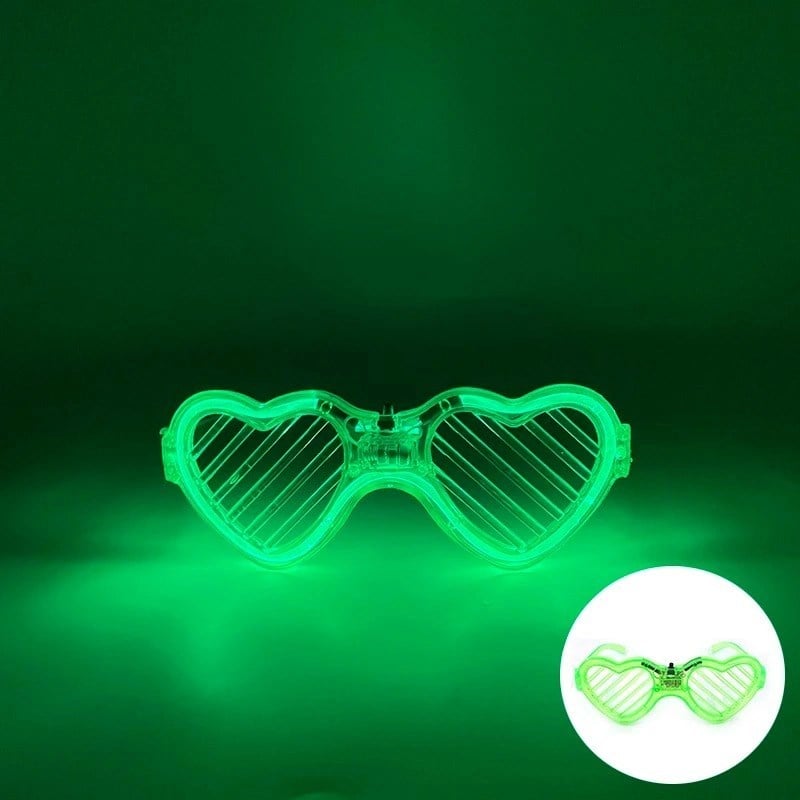 Mey İthalat® Yeşil LED Işıklı Kalp Gözlük – 3 Modlu Parti & Glow Gözlüğü