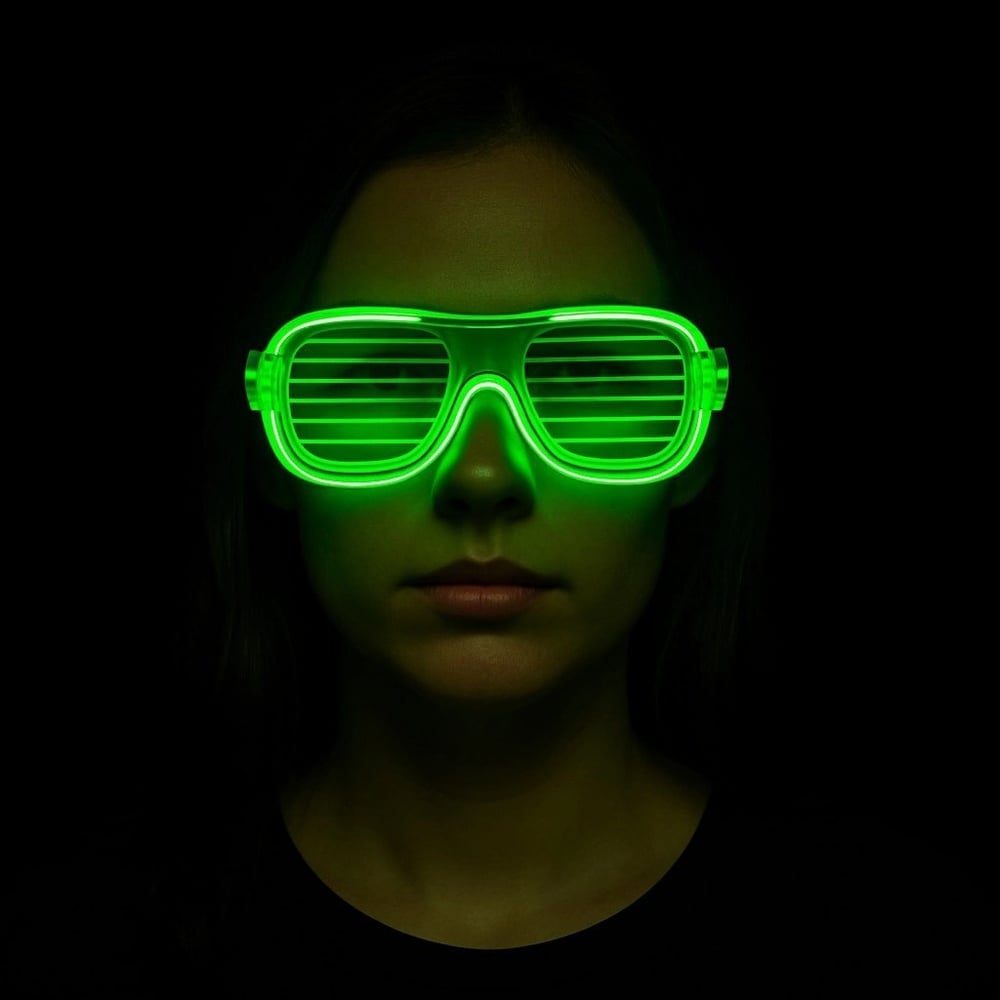 Mey İthalat® Yeşil LED Işıklı Parti Gözlüğü – Neon Glow Şerit Gözlük 3 Modlu